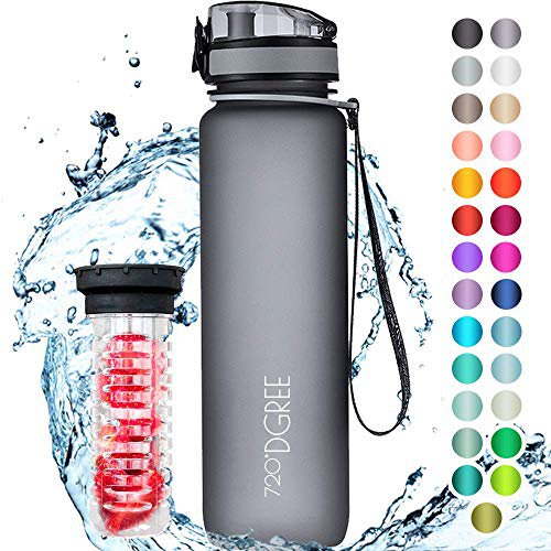 720°DGREE Trinkflasche “uberBottle“ softTouch +Früchtebehälter - 1L - BPA-Frei - Wasserflasche für Uni, Sport, Fitness, Fahrrad, Outdoor - Sportflasche aus Tritan - Leicht, Bruchsicher, Nachhaltig