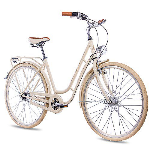 CHRISSON 28 Zoll Retro Citybike Damen - N Lady 7G Creme - Damen-City-Fahrrad mit Shimano Nexus 7 Gang Nabenschaltung im Retro Design, Vintage Damenfahrrad mit Rücktrittbremse und Gepäckträger