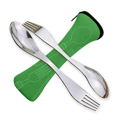 SwirlColor Göffel Edelstahl Gabel und Löffel Campingbesteck Leichtes Besteck Dual-Use 2 Stück