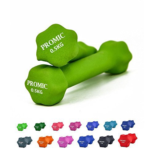 PROMIC Neopren Hanteln Gewichte für Gymnastik Kurzhanteln- ideal für Aerobic & leichtes Fitnesstraining, 13 verschiedene Gewichte und Farben zur Auswahl (2er-Set), 2 x 0.5 kg, Grün