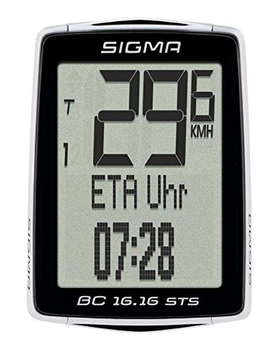 Sigma Sport Fahrrad Computer BC 16.16 STS, 16 Funktionen, Ankunftsanzeige, Kabelloser Fahrradtacho, Schwarz
