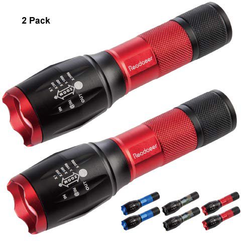 Readaeer CREE T6 [2 Stück] Outdoor Camping LED Taschenlampe/Handlampe Zoombar IPX6 Wasserdicht (Rot)