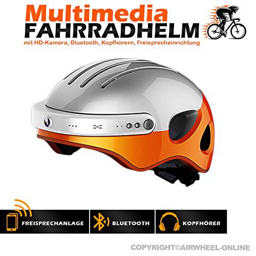 AIRWHEEL C5 Fahrradhelm mit HD-Actionkamera . Helm mit integrierter Freisprecheinrichtung, HD-Kamera, Bluetooth. L Größe (Kopfumfang 53-58cm). Farbe: weiß-orange. TOP QUALITÄT!