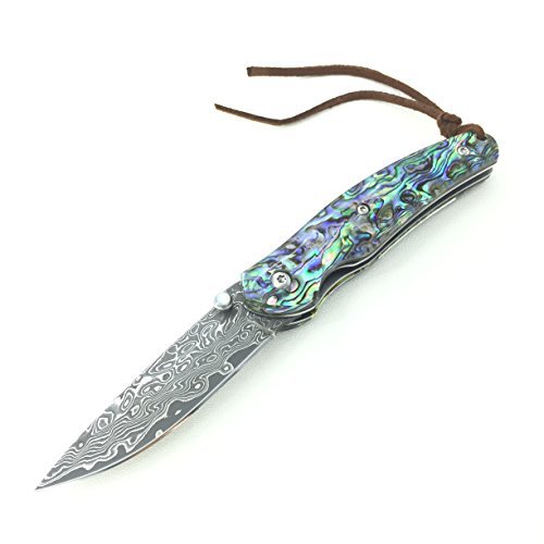 NedFoss Damast Taschenmesser Klappmesser Damaststahl Messer Outdoor Damastmesser Folder Knife 7cm Klinge (Abalone)