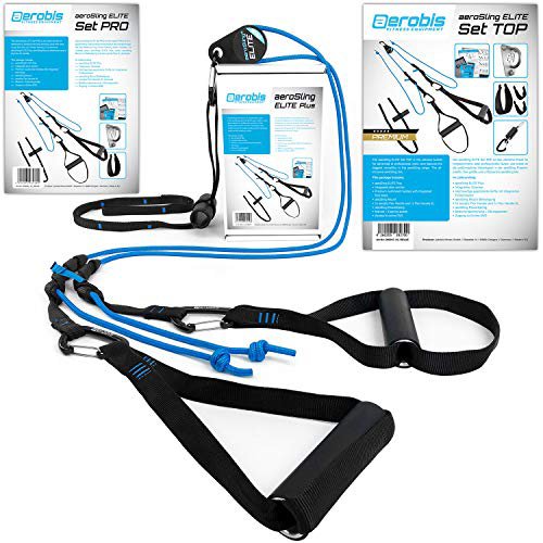 aeroSling Schlingentrainer Elite Plus - Sling Trainer Ganzkörpertraining mit Umlenkrolle, Türanker - Videoanleitung + Trainingsplan - Fitnessgerät für Zuhause, Home Workout, Home Gym, Home Trainer