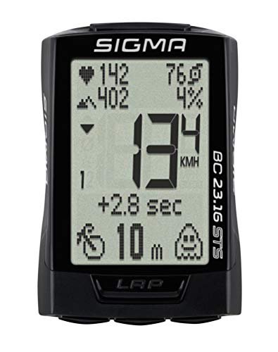 Sigma Sport Fahrrad Computer BC 23.16 STS, 23 Funktionen, Ghost-Race, Kabelloser Fahrradtacho, Trittfrequenz- und Pulsmessung, Schwarz