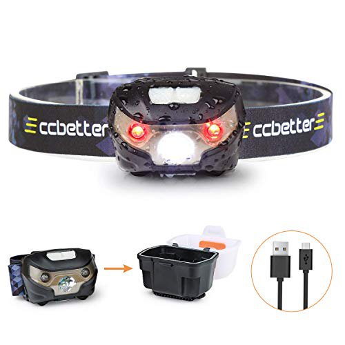 CCBETTER Stirnlampe, ccbetter Kopflampe Joggen Stirnlampen LED-stirnlampe Aufladbar USB Hellste CREE mit Rot Lampe für Sport Bergsteigen Camping Angeln Fahrrad usw (USB Kabel + Lichtkasten)