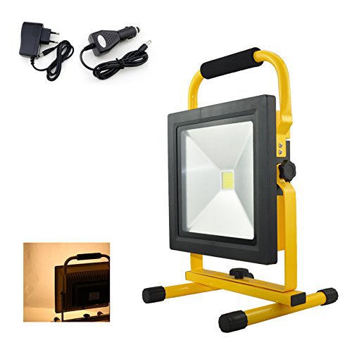 huigou HG® 50W Warmweiß LED Akku Fluter Arbeitsleuchte Baustrahler Handlampe Campinglampe Wiederaufladbare Außenstrahler