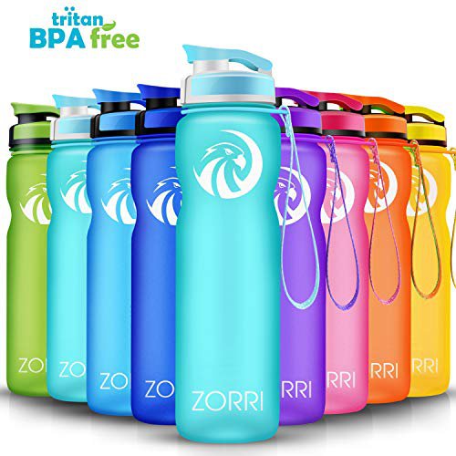 ZORRI Sport Trinkflasche auslaufsicher, BPA Frei & Umweltfreundlich Wasserflasche Für Kinder & Frauen, One Handed Open & Tritan, Für Gym/Outdoor/Camping - Hellblau - 1000ml