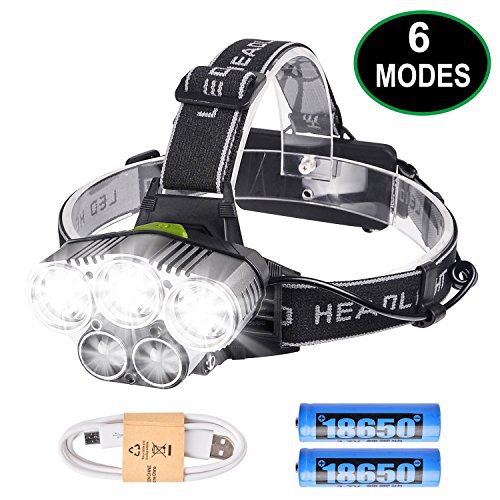 Myguru LED Kopflampe Stirnlampe,  USB Wiederaufladbarere Stirnlampen Sport Scheinwerfer 6 Modi Beleuchtung 5000 Lumen Stoßfester zum Wandern Laufen Angeln Camping Klettern