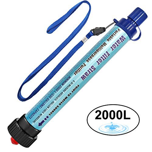 DeFe Wasserfilter Outdoor  2000L Personal Mini Tragbarer Camping Wasseraufbereitung Entfernt 99.99% Bakterien Filter auf 0,01 Microns für Wandern Trekking Reisen Abenteuer und Notbereitschaft (Blau)