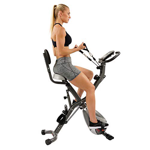 Sunny Health & Fitness Sunny Health&Fitness Hochkant faltbarer magnetischer Heimtrainer halbliegend, mit Pulsmesser, Trainingsbändern und LCD-Monitor - SF-B2710, Crosstrainer, Tablet-Halter, Ergometer, Hometrainer, X-Bike