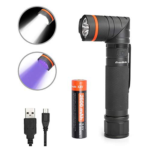 EVERBRITE EverBrite LED Taschenlampe Wasserdicht IP65 UV Licht 90 ° drehbares Kopf und USB-Ladefunktion mit Magnet und Taschenclip