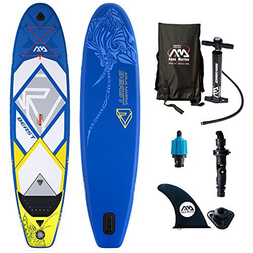 Aqua Marina Sport Beast 10.6 iSUP Sup Stand Up Paddle Board Paddel nach Auswahl, Blau-Weiß-Gelb, 320cm x81cm x 15cm