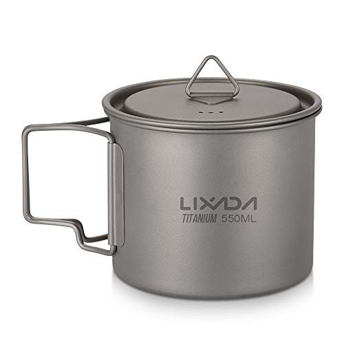 Lixada Titanium Topf Camping Tragbar Titan Wasser Tragbar Becher Tasse Klappgriff(300 ml,350 ml,420ml,550 ml,650 ml,750ml,900ml,1600ml)