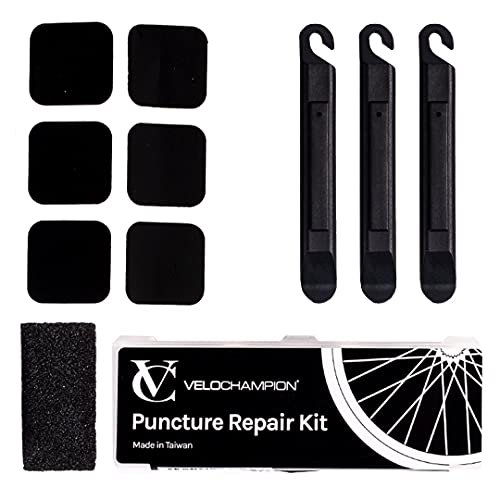 VeloChampion Glueless Puncture Repair Kit - Selbstklebende Patches und Reifenheber für alle Fahrradtypen