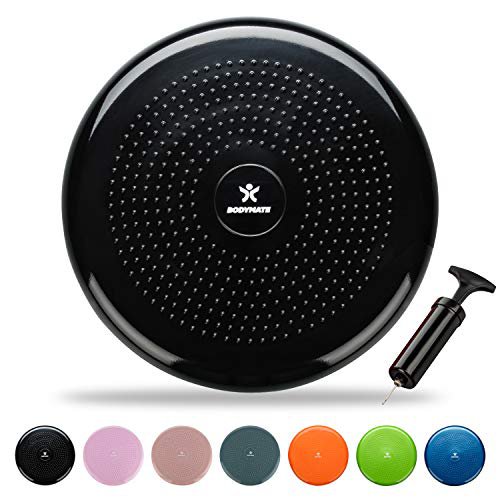 BODYMATE Ballsitzkissen inkl. Pumpe SCHWARZ 34cm Durchmesser - Balance-Kissen, Sitzballkissen, Luftkissen, Balance Pad, Noppenkissen - Core-, Fitness-, Reha-, Koordinations- und Rückentraining