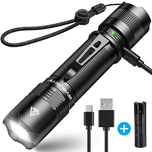 BYBLIGHT 1000 Lumen  F18 Taktische LED Taschenlampe, USB AUFLADBAR, IP67 Wasserdicht, HOCHLEISTUNG CREE XPG2 S3 Chip, 5 Licht-Modi mit Memory Funktion, Professionelle Hochwertige usb Wiederaufladbar