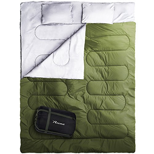 REEHUT Schlafsack Deckenschlafsack mit kleinstem Packmaß Camping, Rucksackreise, Wandern, Zelt, Outdoorund Indoor große Queen Size XL Zwei Personen Doppelschlafsack 0 °C, leicht und kompakt