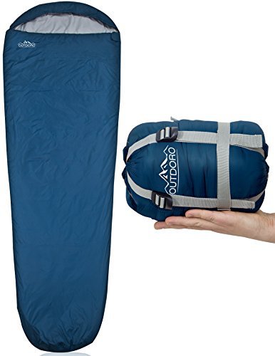 Outdoro ultraleichter Schlafsack 800g - kleines Packmaß - leicht, dünn und warm - Idealer Sommerschlafsack, Mumienschlafsack für Herren, Damen, Erwachsene (blau)