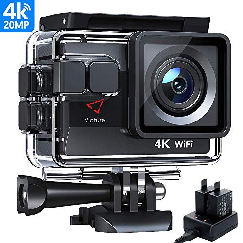 Victure AC800 Action Cam 4K WiFi 20MP Unterwasserkamera 40M Wasserdicht Anti-Shake Helmkamera mit 170 ° Ultra-Weitwinkel Dual Batterien und 22 Montage Zubehör