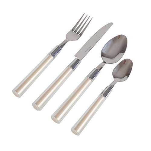 Siehe Beschreibung Besteckset 16 teilig beige mit Kunststoffgriffen, praktisch und leicht für den Urlaub • 4 Personen Edelstahl Besteck Campingbesteck Camping Geschirr Teile