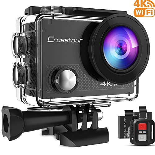 Crosstour Action Cam 4K 20MP WIFI Camera Ultra HD Unterwasser Kamera Helmkamera Wasserdicht mit 2.4G Fernbedienung 2 Akkus und Montage Zubehör Kit