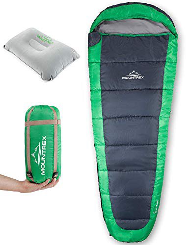 MOUNTREX ® Schlafsack – Ultraleicht & Kompakt (850g) - Outdoor Sommerschlafsack - Mumienschlafsack (205x75cm) - Kleines Packmaß und Leicht - für Jugendliche und Erwachsene + Bonus Reisekissen