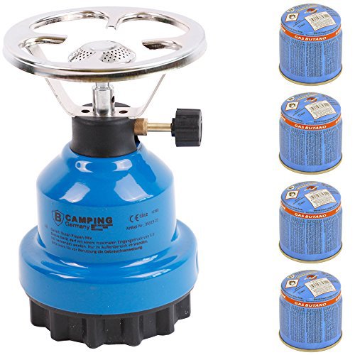 Mediablue Campingkocher E190 Gaskocher Metall mit 4X Gas (Blau)