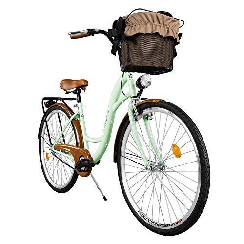 Milord Bikes Milord. Komfort Fahrrad mit Korb, Hollandrad, Damenfahrrad, 1-Gang, Mint Grün, 28 Zoll