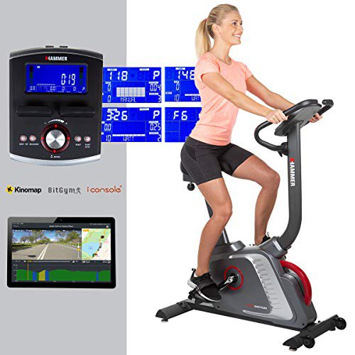 HAMMER Premium Ergometer Heimtrainer Ergo-Motion BT, APP Steuerung für Smartphone, Bluetooth Anbindung, Kompatibel mit: Kinomap, iConsole+ und BitGym, 22 Programme, 130 kg Benutzergewicht