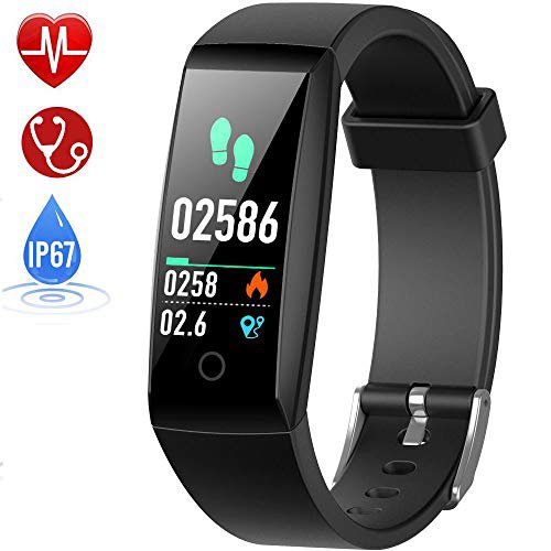 HETP Fitness Armband mit Pulsmesser Fitness Tracker Uhr Wasserdicht IP67 Blutdruckmesser Schrittzähler Uhr Stoppuhr Sport Aktivitätstracker Anruf SMS für Kinder Damen Männer