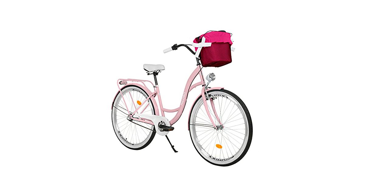 MILORD. Bicicletta Comfort Rosa a 7 velocità da 28 Pollici con cestello e Marsupio Posteriore, Bici Olandese, Bici da Donna, City Bike, retrò, Vintage
