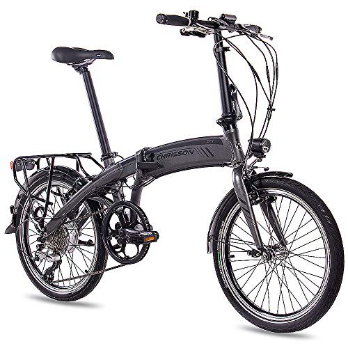 CHRISSON 20 Zoll E-Bike City Klapprad EF1 grau - E-Faltrad mit Bafang Nabenmotor 250W, 36V und 30 Nm, Pedelec Faltrad für Damen und Herren, praktisches Elektro Klappfahrrad, perfekt für die Stadt