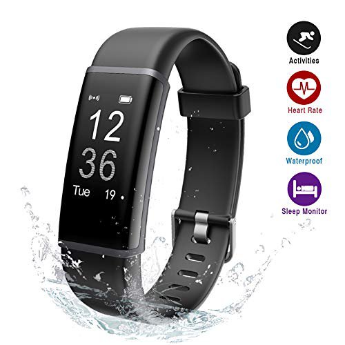 Lintelek IP67 Wasserdicht Schrittzähler, Fitness Tracker mit Pulsmesser Aaktivitätstracker für Damen Kinder Herren(Schwarz)