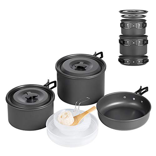 Terra Hiker Camping Geschirr Set, Outdoor Kochgeschirr Töpfen, Leicht Aluminium Edelstahl Campinggeschirr, Faltbare Campingtöpfe für Outdoor Wandern Picknick (Groß für 3-4 Personen)
