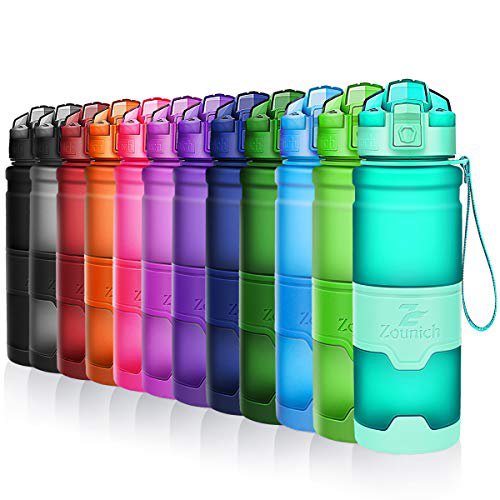 ZOUNICH Trinkflasche Sport BPA frei Kunststoff Sporttrinkflaschen für Kinder Schule, Joggen, Fahrrad, öffnen mit Einer Hand Trinkflaschen Filter, Smaragd, 14oz/400ml