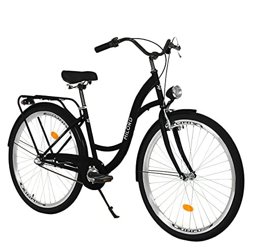 Milord Bikes Milord. Komfort Fahrrad mit Gepäckträger, Hollandrad, Damenfahrrad, 3-Gang, Schwarz, 28 Zoll