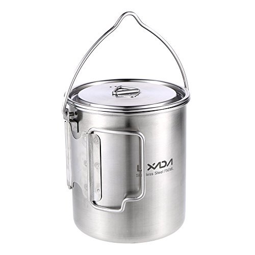 Lixada Edelstahl Wasser Tasse Becher 750ml mit faltbaren Griffe und Deckel/Camping Hängende Topf mit Dämpfen Gericht für Camping Wandern Kochen Picknick