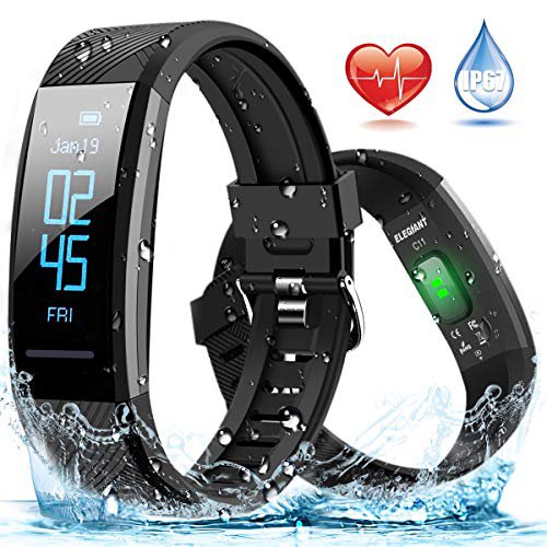 ELEGIANT Fitness Armband, Fitness Tracker Pulsmesser Wasserdicht IP67 Smartwatch Schrittzähler Aktivitätstracker Pulsuhr Sportuhr Damen Herren Anruf SMS SNS Whatsapp Vibrationsalarm für iPhone Android