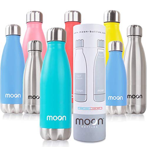 moon bottles - Trinkflasche Edelstahl, Isolierflasche, Metall Flasche - Thermoflasche - 12h Heiß, 24h Kalt - Trinkflaschen für Kinder - Wasserflasche BPA Frei, Auslaufsicher (260ml, Grün)