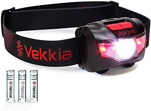 Vekkia Super hell Cree LED Kopflampe 160 Lumen stirnlampe,5 Beleuchtungsmodi,Weiße-rote LED stirnlampen Leicht,Verstellbares Kopfband,IPX6 Wasserresistent,Ideal geeignet zum Joggen,Laufen,Batterien inklusive