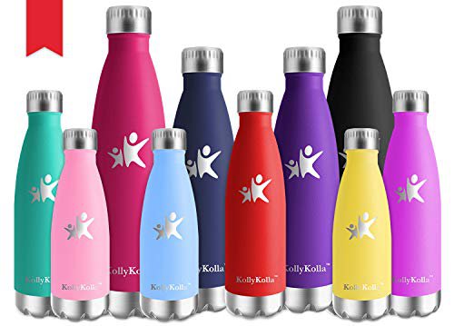KollyKolla Vakuum Isolierte Edelstahl Trinkflasche, 350ml BPA Frei Wasserflasche Auslaufsicher, Thermosflasche für Sport, Outdoor, Fitness, Kinder, Schule, Kleinkinder, Kindergarten (Rot)