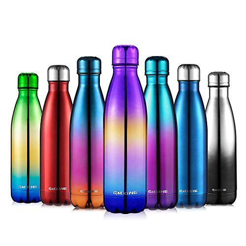 cmxing Doppelwandige Thermosflasche 500 mL / 750 mL mit Tasche BPA-Frei Edelstahl Trinkflasche Vakuum Isolierflasche (Lila+Blau, 500 mL)