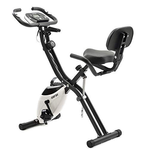 Merax Fitness Bike, Heimtrainer Fahrrad mit 10 Widerstandsstufen und Expanderbänder Cycling Bike, Faltbarer Hometrainer Fitnessfahrrad Trainingsgerät klappbar X-Bike Faltbares Fitness Fahrrad - Weiss