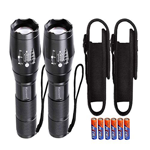 KISCHERS LED Taschenlampe mit Holster Set Inklusive 6 aaa Batterien Extrem Hell 1000 Lumen Taktische Taschenlampen Zoom Wasserdicht für Outdoor Jagd Camping Wandern（2 Stück)