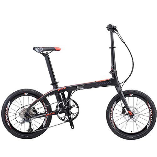 SAVADECK Z1 Klappfahrrad 20 Zoll Kohlefaser Klapprad Faltrad Klappfahrräder Mini Compact City Fahrrad mit Shimano 3000 9 Gang (Schwarz Orange)