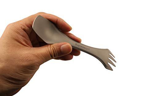 Supremery Titan Löffel Spork Göffel Messer-Gabel-Löffel-Kombi Ultra-leichtes Camping-Besteck Besteckset für Outdoor inkl. Tasche
