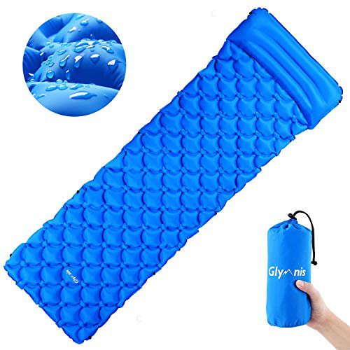 Glymnis Camping Isomatte Schlafmatte Luftmatratze Kleines Packmaß mit Kissen und Airbag Ultraleichte Aufblasbare Isomatte für Camping Reise Outdoor Wandern Strand (Verpackung MEHRWEG)