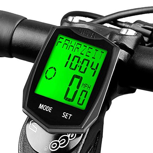 DINOKA Fahrradcomputer, Drahtlose wasserdichte Fahrradcomputer Fahrradtacho Kilometerz?hler Hintergrundbeleuchtung LCD Display Tracking Entfernung AVS Geschwindigkeit Zeit 5 Sprache Reversible
